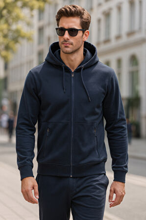 Erkek Kapüşonlu Tek Üst Ceket REU-25723 Lacivert | M