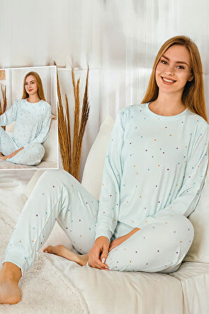Kadın Puantiye Desen Comfort Pijama Takımı 0499 Mint | L