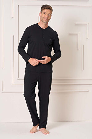 Erkek Pamuk Uzun Kol Pijama Takımı 4110 Siyah01 | M