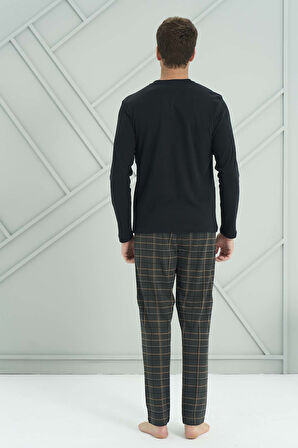 Erkek Penye Uzun Kol Pijama Takımı 2232 Siyah04 | M