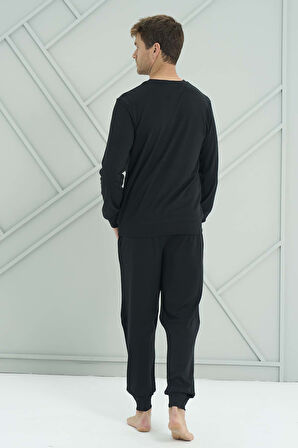 Erkek Penye Uzun Kol Pijama Takımı 2223 Siyah05 | M