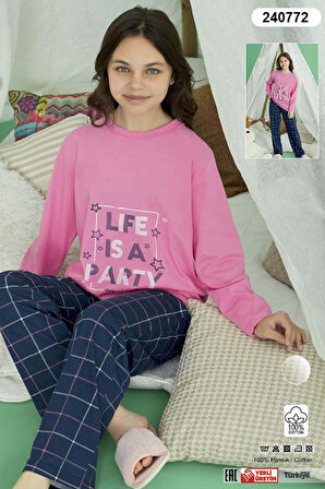 Genç Kız Aydoğan Pamuklu Pijama Takımı 240772 Pembe | 13 Yaş
