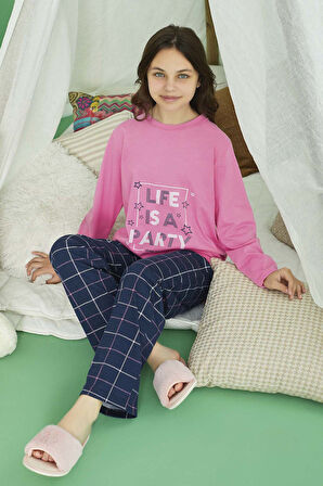 Genç Kız Aydoğan Pamuklu Pijama Takımı 240772 Pembe | 15 Yaş