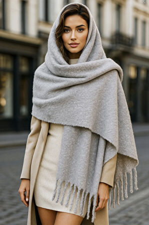 Püsküllü Buklet Atkı Şal 45X210 cm 1257 Gri | Standart