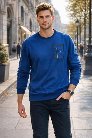 Erkek Fermuar Detay Bisiklet Yaka Pamuklu Sweatshirt 24722 İndigo | 3XL