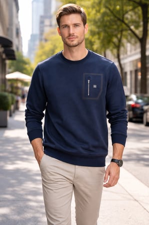 Erkek Fermuar Detay Bisiklet Yaka Pamuklu Sweatshirt 24722 Koyu Lacivert | M