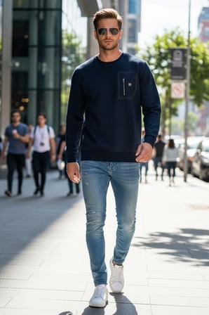 Erkek Fermuar Detay Bisiklet Yaka Pamuklu Sweatshirt 24722 Koyu Lacivert | M
