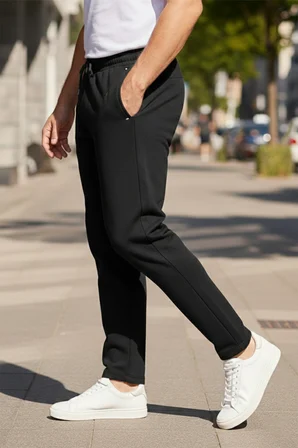 Büyük Beden Beli Lastikli  Paçası Düz Erkek Üç Cepli Eşofman Altı 340 Siyah | 4XL