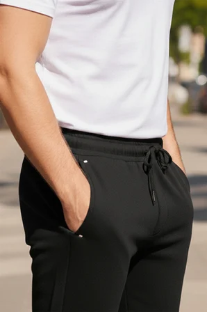 Büyük Beden Beli Lastikli  Paçası Düz Erkek Üç Cepli Eşofman Altı 340 Siyah | 4XL