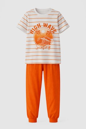 Erkek Çocuk Pamuk Penye Pijama Takımı 4277 Turuncu | 6-7 YAŞ