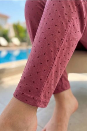Kadın Uzun Kol Milan Kumaş Önü Düğmeli Puantiye Detay Pijama Takımı 250380 Pembe | L