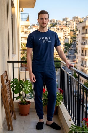 Erkek Kısa Kol Penye Pijama Takımı 2396 Lacivert | XXL