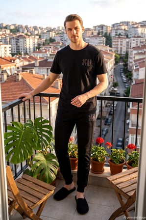 Erkek Kısa Kol Pijama Takımı 2394 Siyah | XXL