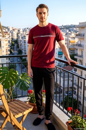 Erkek Önü Baskılı  Kısa Kol Pijama Takımı 2332 Koyu Bordo | XL