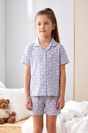 Önü Düğmeli Şortlu Kız Çocuk Süprem Pamuklu Pijama Takımı 260273 Lila | 9 Yaş