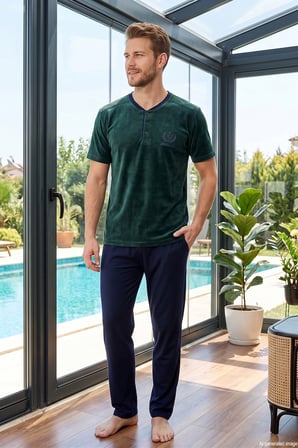 Erkek Kısa Kol Penye Pijama Takımı 3070 Yeşil01 | M