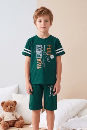 Erkek Çocuk Kısa Kol Şortlu Penye Pijama Takımı 4245 Zümrüt01 | 7-8 YAŞ