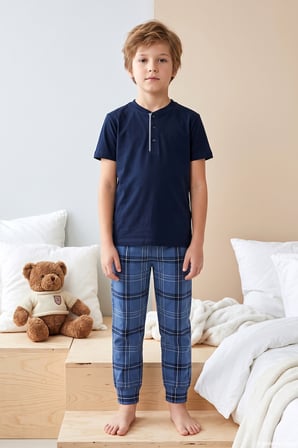 Genç Erkek Çocuk Kısa Kol Şortlu Pijama Takımı 4374 Lacivert02 | 12-13 Yaş