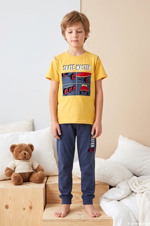 Erkek Çocuk Kısa Kol Penye Pijama Takımı 4269 Sarı | 3-4 Yaş