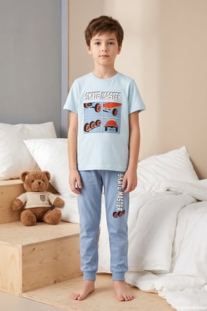 Erkek Çocuk Kısa Kol Penye Pijama Takımı 4269 Mavi | 2-3 YAŞ