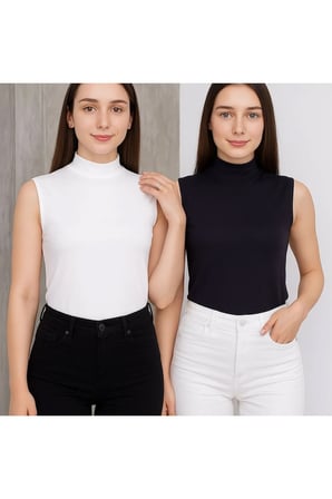 Kadın 4'lü Sıfır Kol Kolsuz Body VİSKON Boğazlı Body 4 Adet Balıkçı 2 Sİyah 2 Beyaz