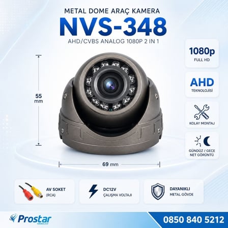 Mikrofonlu AHD 1080P/Analog CVBS Pal Araç içi Metal Dome Kamera RCA Sarı soketli, IR Gece Görüşlü