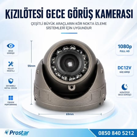 Mikrofonlu AHD 1080P/Analog CVBS Pal Araç içi Metal Dome Kamera RCA Sarı soketli, IR Gece Görüşlü