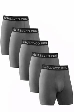 Ghassy Co. Erkek Pamuklu Likralı Spor Boxer 5'li Set Yumuşak Dokulu ve Rahat Kemerli