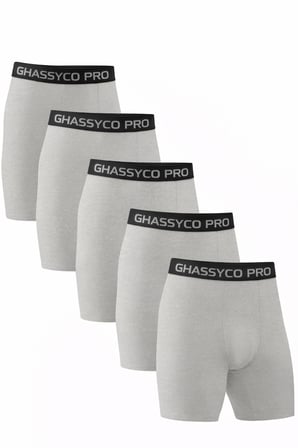 Ghassy Co. Erkek Pamuklu Likralı Spor Boxer 5'li Set Yumuşak Dokulu ve Rahat Kemerli