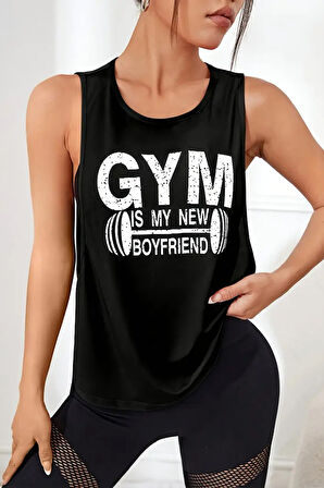 Ghassy Co. Kadın Gym Baskılı Nefes Alabilen Fitness Yoga Koşu Kolsuz Spor Atlet