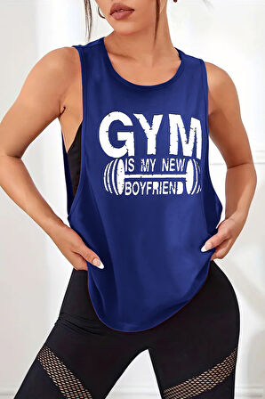Ghassy Co. Kadın Gym Baskılı Nefes Alabilen Fitness Yoga Koşu Kolsuz Spor Atlet