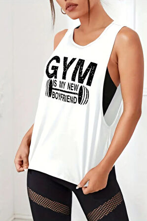 Ghassy Co. Kadın Gym Baskılı Nefes Alabilen Fitness Yoga Koşu Kolsuz Spor Atlet