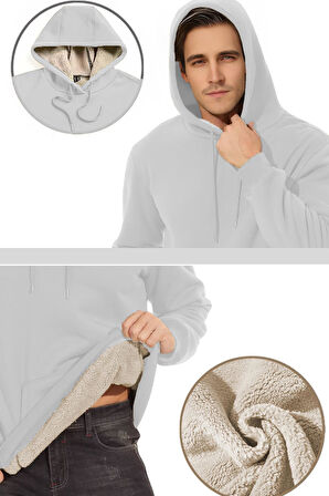 Ghassy Co. Erkek Ultra Termal Kapüşonlu Sherpa Astarlı Kanguru Cepli Sweatshirt