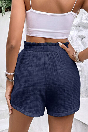 Ghassy Co. Kadın %100 Cotton Müslin Tatil Ev İçi/Dışı Kullanım Cepsiz Beli Bağcıklı Şort