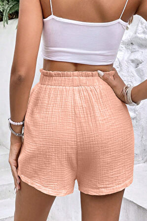 Ghassy Co. Kadın %100 Cotton Müslin Tatil Ev İçi/Dışı Kullanım Cepsiz Beli Bağcıklı Şort