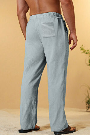 Ghassy Co. Erkek %100 Cotton Muslin Keten Karışım Rahat Ultra Hafif Ev İçi/Dışı Keten Pantolon