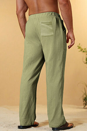 Ghassy Co. Erkek %100 Cotton Muslin Keten Karışım Rahat Ultra Hafif Ev İçi/Dışı Keten Pantolon