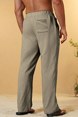 Ghassy Co. Erkek %100 Cotton Muslin Keten Karışım Rahat Ultra Hafif Ev İçi/Dışı Keten Pantolon