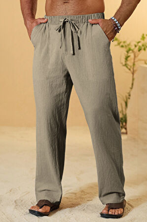 Ghassy Co. Erkek %100 Cotton Muslin Keten Karışım Rahat Ultra Hafif Ev İçi/Dışı Keten Pantolon