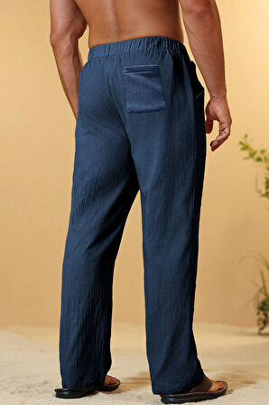 Ghassy Co. Erkek %100 Cotton Muslin Keten Karışım Rahat Ultra Hafif Ev İçi/Dışı Keten Pantolon