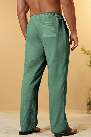 Ghassy Co. Erkek %100 Cotton Muslin Keten Karışım Rahat Ultra Hafif Ev İçi/Dışı Keten Pantolon