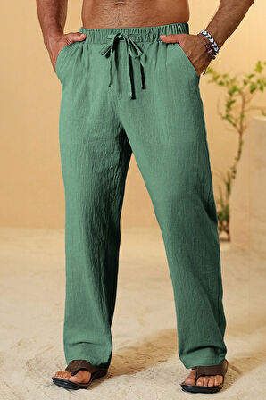 Ghassy Co. Erkek %100 Cotton Muslin Keten Karışım Rahat Ultra Hafif Ev İçi/Dışı Keten Pantolon