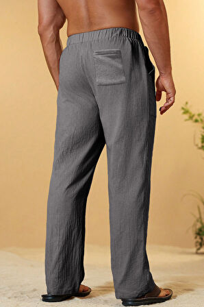 Ghassy Co. Erkek %100 Cotton Muslin Keten Karışım Rahat Ultra Hafif Ev İçi/Dışı Keten Pantolon