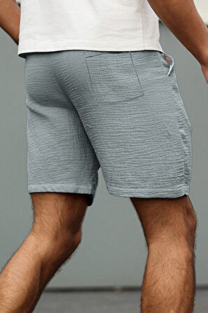 Ghassy Co. Erkek %100 Pamuk Muslin Keten Rahat Günlük Cepli Bağcıklı Tatil Şort