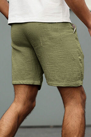 Ghassy Co. Erkek %100 Pamuk Muslin Keten Rahat Günlük Cepli Bağcıklı Tatil Şort