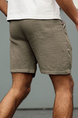 Ghassy Co. Erkek %100 Pamuk Muslin Keten Rahat Günlük Cepli Bağcıklı Tatil Şort