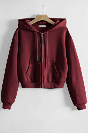 Ghassy Co. Kadın Pamuklu Crop Model Kanguru Cepli Sonbahar ve İlkbahar Kapüşonlu Crop Sweatshirt