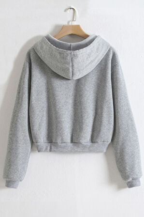 Ghassy Co. Kadın Pamuklu Crop Model Kanguru Cepli Sonbahar ve İlkbahar Kapüşonlu Crop Sweatshirt