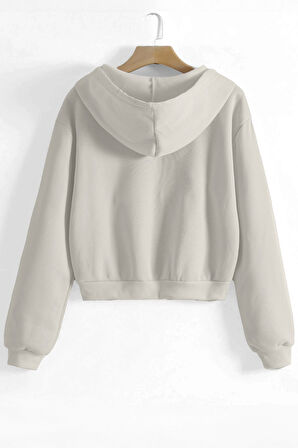 Ghassy Co. Kadın Pamuklu Crop Model Kanguru Cepli Sonbahar ve İlkbahar Kapüşonlu Crop Sweatshirt