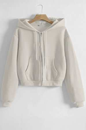 Ghassy Co. Kadın Pamuklu Crop Model Kanguru Cepli Sonbahar ve İlkbahar Kapüşonlu Crop Sweatshirt